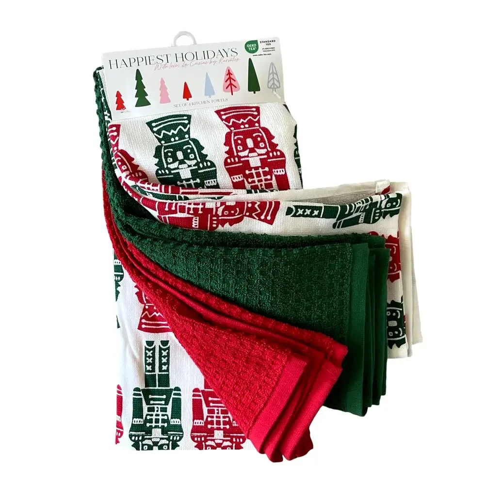 La Cuisine Christmas NUTCRACKER Kitchen Towels Set of 4 HOLIDAY Green Red White